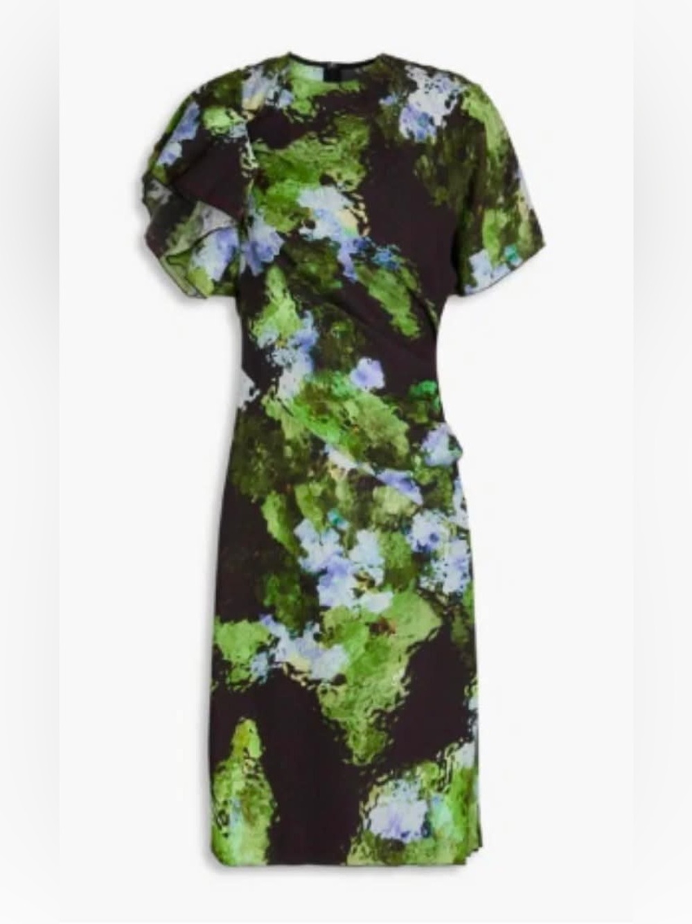 NWOT Victoria Beckham Black Midi Dress Green & Light Blue Watercolor Print Sz 2